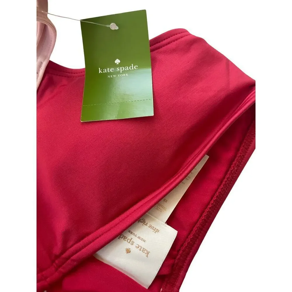 Kate Spade Bikini Top Padded Rose Pink Bows Details Sz XS Preppy Coquette - Picture 3 of 11